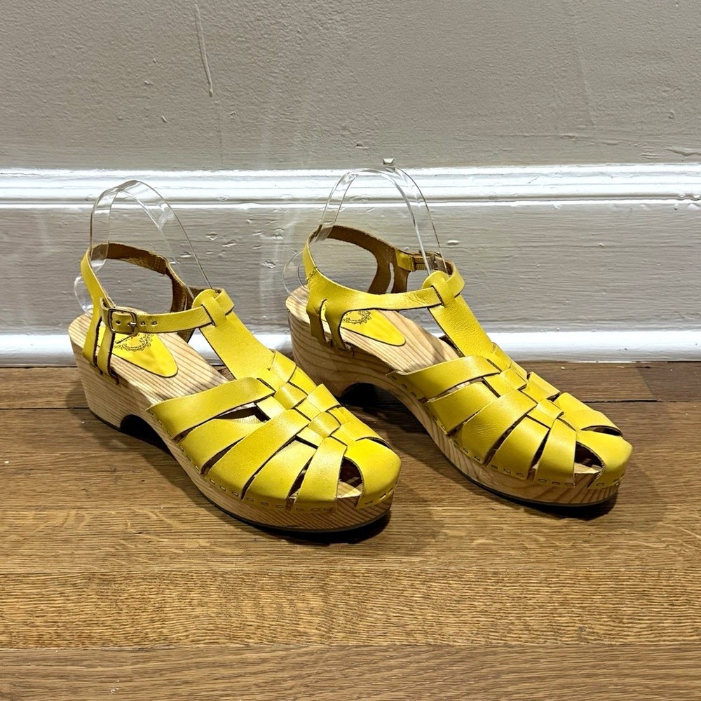 Ecote Fisherman Yellow Leather Clogs Bohemian Gladiator Sandals Women Sz 9